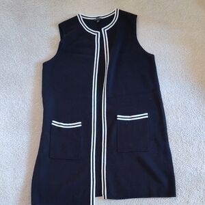 Talbots Navy Sleeveless Vest with White Trim